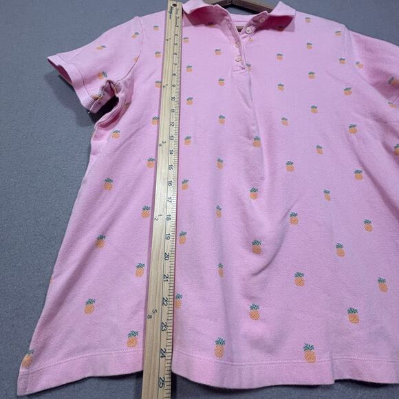 Lands' End Pink Pineapple Polo Shirt M Pima Cotton Tropical Preppy Coastal Chic - Picture 5 of 6